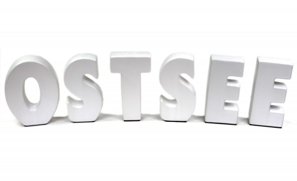 Schriftzug Wort OSTSEE, Buchstaben aus Keramik, Deko-Figur, weiß, 51x15x4cm